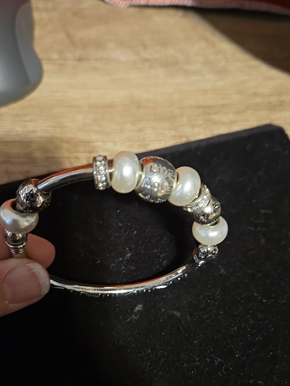 Interchangeable Charm Bangle Bracelet - Hinged Silver Tone Screw End Cap Base - Picture 2 of 3